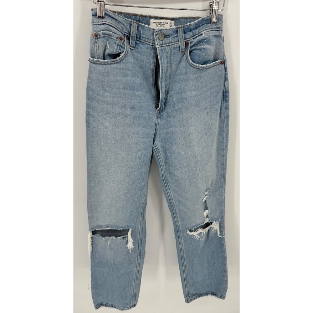 Abercrombie & Fitch Womens Ankle Straight Ultra High Rise Distressed Jean